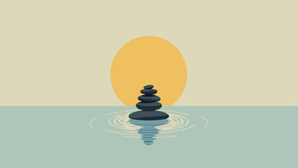 Balanced Stones at Sunset with Reflection