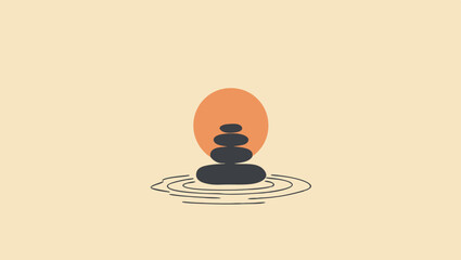 Minimalist Stone Balance with Sun and Water