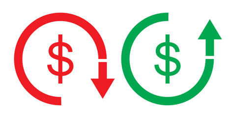 Cost Reduction icon, Cost Reduction sign vector, Recession icon. Cost reduction up and down icon Dollar symbol.