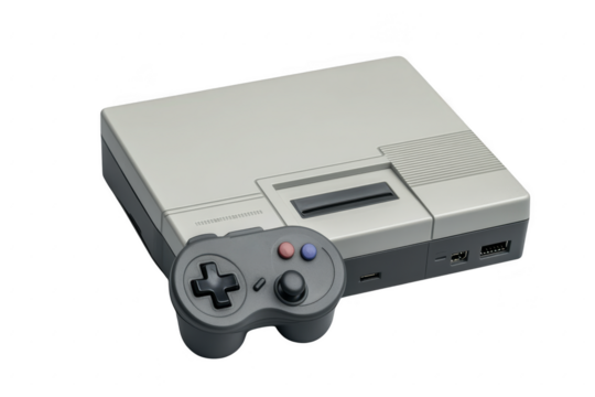 Retro gaming console with controller isolated on transparent background - Powered by Adobe