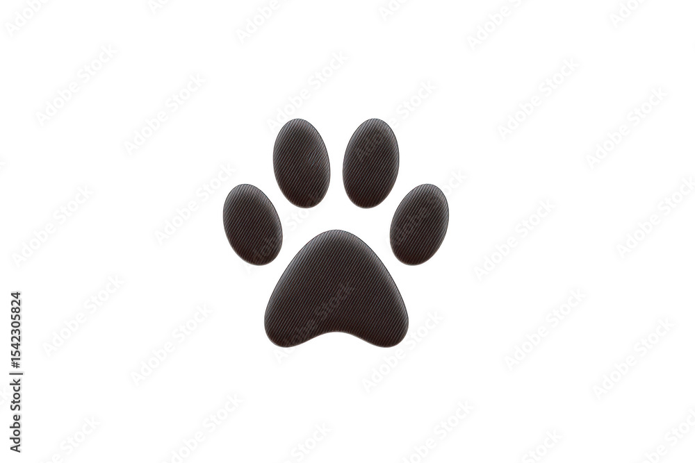 Poster black paw print with textured pattern is centered on transparency background, symbolizing animals an