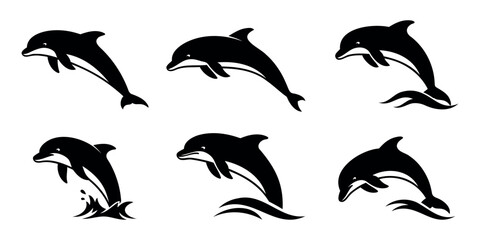 Naklejka premium Set of dolphin silhouettes. Vector illustration