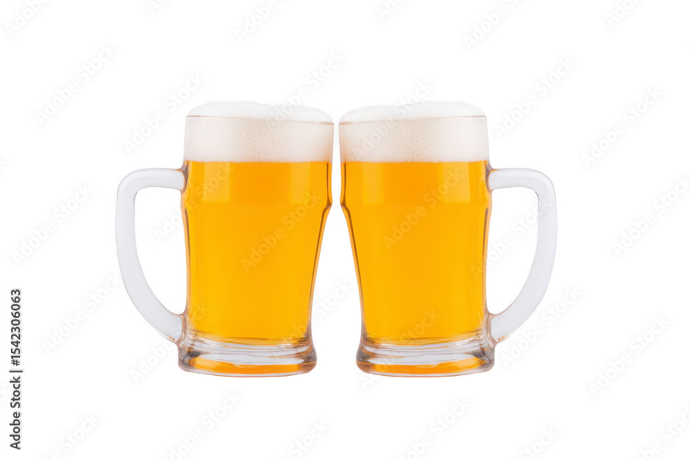 Aufkleber two frothy beer mugs filled with golden beer are placed side by side, creating cheerful and inviting