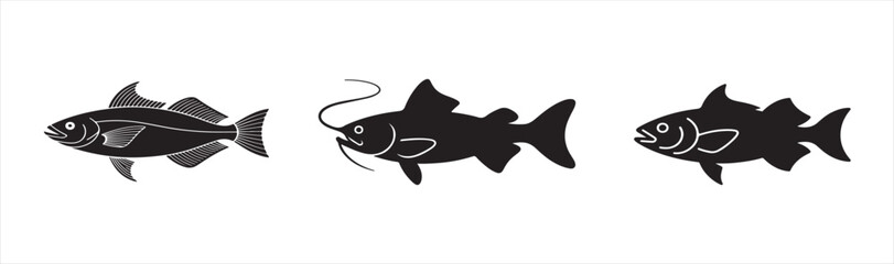 pangas fish vector set illustration on white background. pangas fish silhouette vector icon.