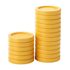 3d render of two stacks of gold coins isolated on transparent background