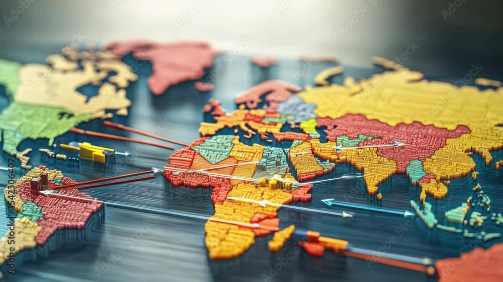Poster a map showing geographical locations marked with colorful pushpins, ideal for highlighting travel de