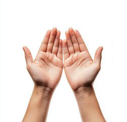 Open hands extended outward express readiness and welcome in a bright, minimalist setting