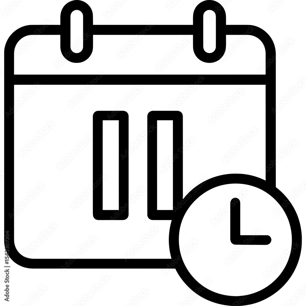 Poster pause subscription icon with calendar and hold indicator outline icon