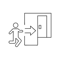 Fototapeta premium Simple line illustration of a person entering a door, depicting movement and transition, emphasizing the concept of entering a new space or opportunity with copy space