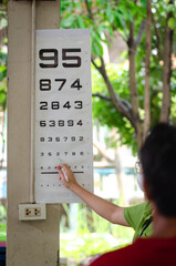 Eye examination using a numerical visual acuity table, which includes the "Standard Logarithmic Visual Acuity Table