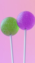 Colorful lollipops with vibrant hues against a soft pink background create a cheerful, sweet ambiance in this capture