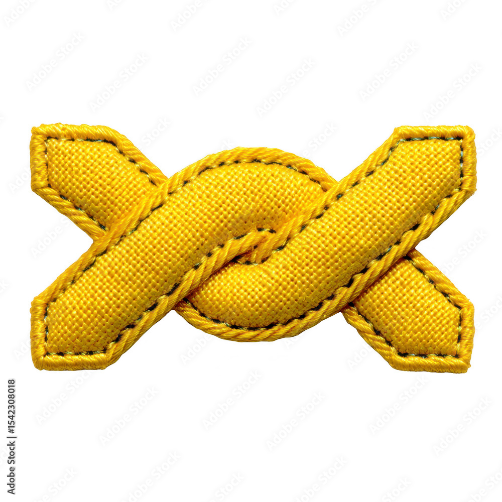 Poster yellow embroidered knot patch with intricate stitching, symbolizing unity and strength. patch featur