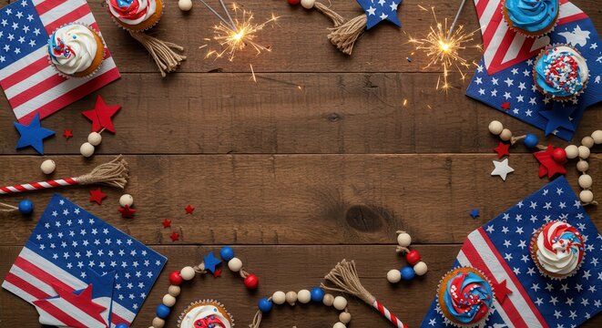 Festive Fourth of July Celebration with Cupcakes and Decorations - Powered by Adobe