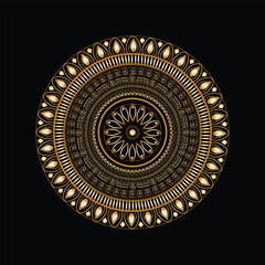 Luxury Golden Mandala Art on Black Background

