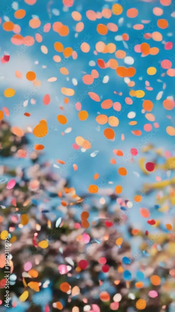 Poster a colorful display of confetti falling from above, perfect for celebrations and parties