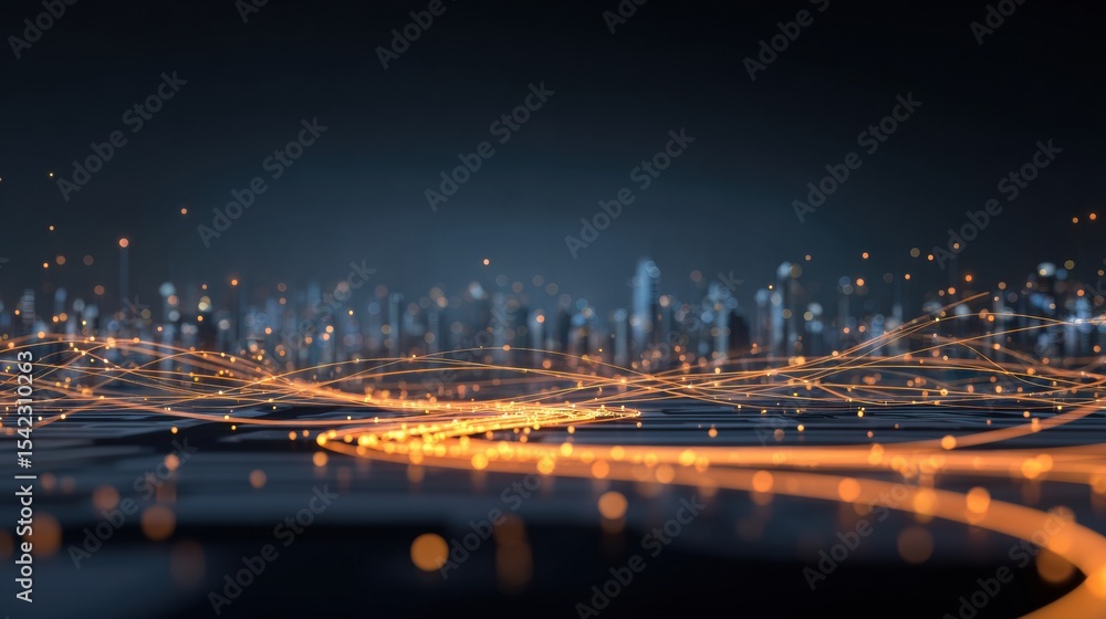 Aufkleber glowing data lines weave through a futuristic cityscape at night showcasing digital connectivity and