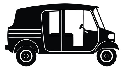 Threewheeled auto rickshaw silhouette isolated on white background