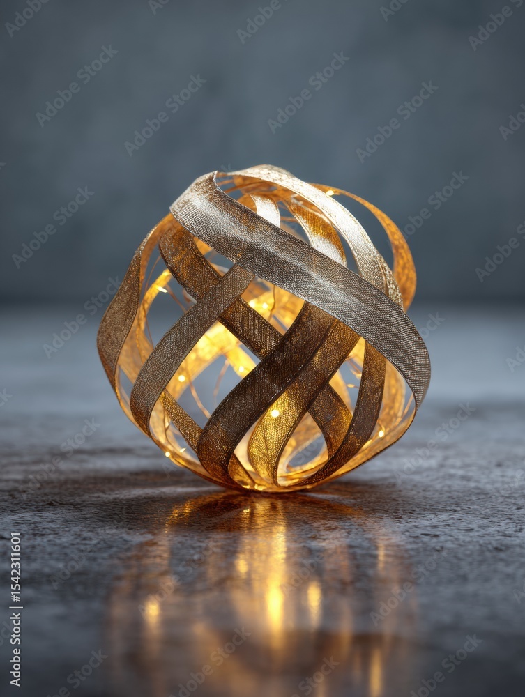 Poster golden glowing orb wrapped in ribbon emits warm light creating an inviting atmosphere during a cozy 