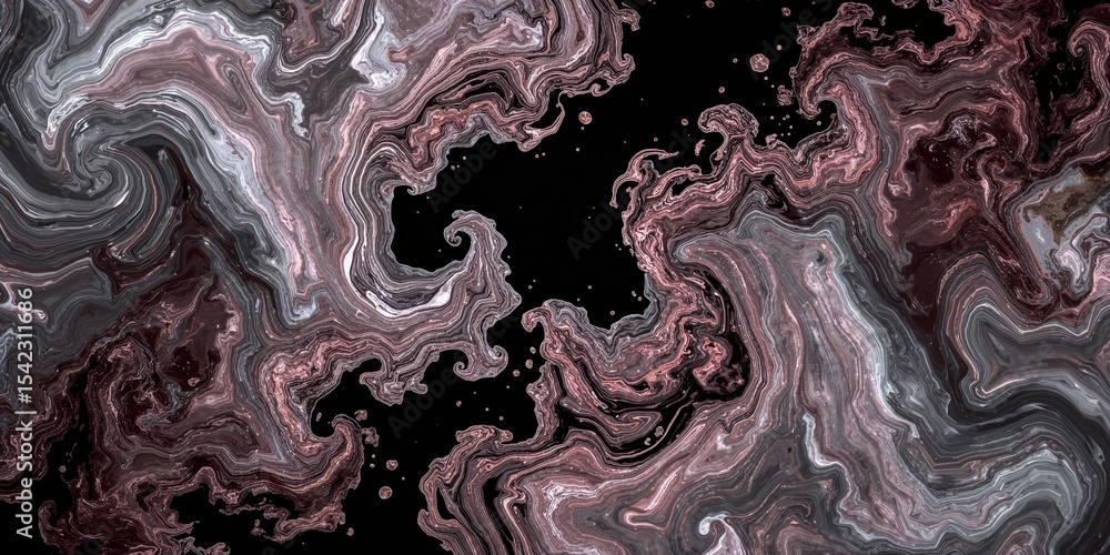 Aufkleber abstract background with swirling patterns of pink gray and white on a stark black backdrop creating
