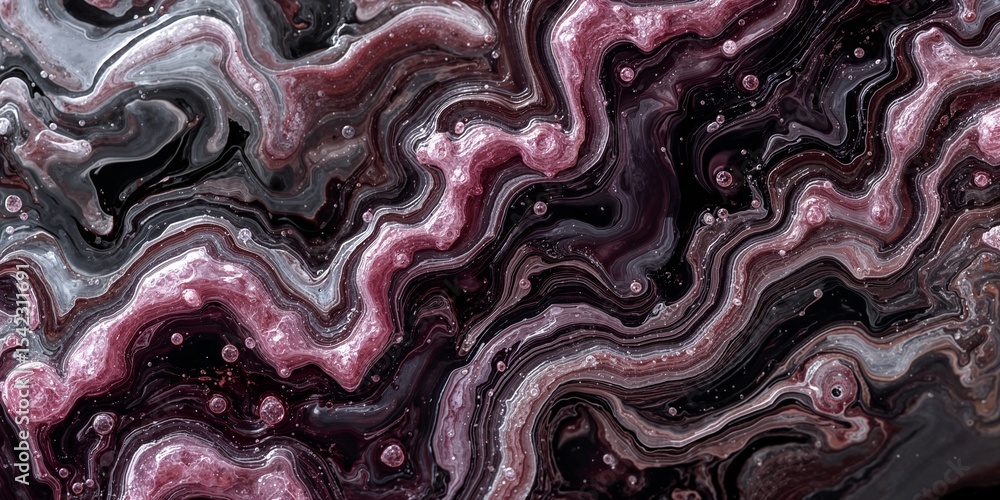 Poster abstract art with swirling patterns of pink white and black colors creating a liquid effect