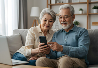 senior couple watching tv together