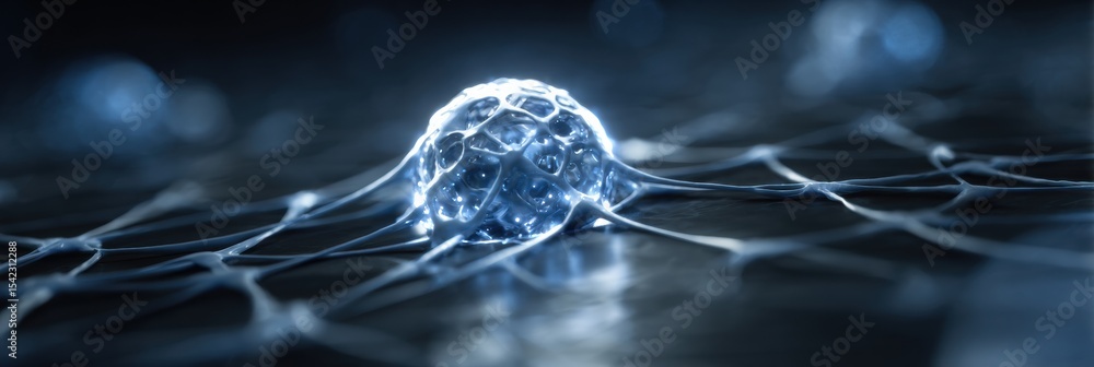 Poster Glowing Orb Connected by Synaptic Lines Creating a Focus Point for Neural Network Concepts in a Digital Landscape