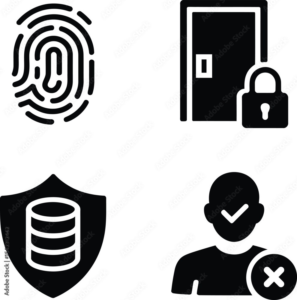 Poster security icon set fingerprint lock database user