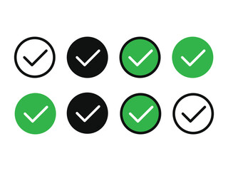 Set check mark and cross. check mark icon button set. Vector illustration.  check box icon with right and wrong buttons and yes or no checkmark icons in green tick box and red cross.