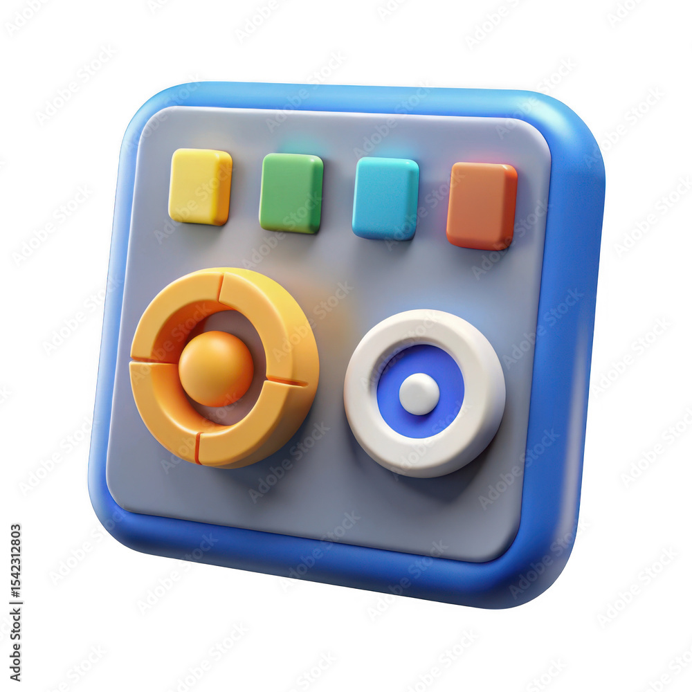 Poster 3d colorful control panel interface buttons isolated on transparent background