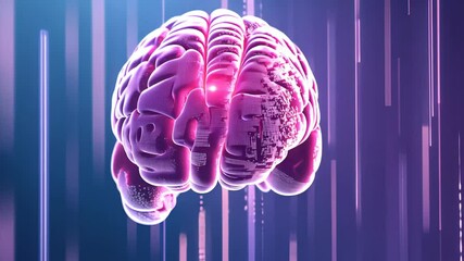 Rotating digital brain with futuristic circuitry and glowing neural pathways - Powered by Adobe