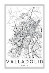 Hand drawn printable downtown road map poster of the Spanish city of VALLADOLID on solid white background with city name