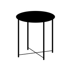 Illustration of a simple black round side table with thin legs on a white background shown in full view