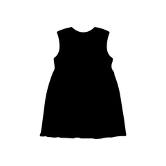 A silhouette of a sleeveless dress with a round neckline and a slightly flared a line skirt shape design