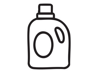 Fototapeta premium Black outline of cleaning detergent bottle with yellow cap, simple design for home cleaning, housekeeping, domestic cleaning, icon, art, white background