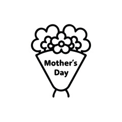 Mothers Day Bouquet Line Art Icon Black White Floral Design Simple Handmade Gift