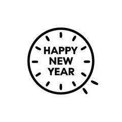Black Clock Icon with Happy New Year Text and Sparkles New Years Eve Celebration Design Element Handmade
