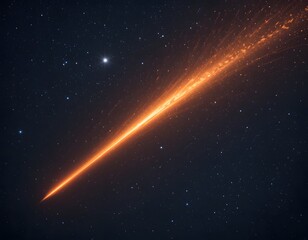 Fiery Meteor. Streaking Across The Night. A Celestial Visitor Lights The Dark Sky. Orange And Bright It Creates A Beautiful Trail. A Stunning Space Scene.