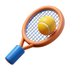 3d cartoon tennis racket and ball isolated on transparent background