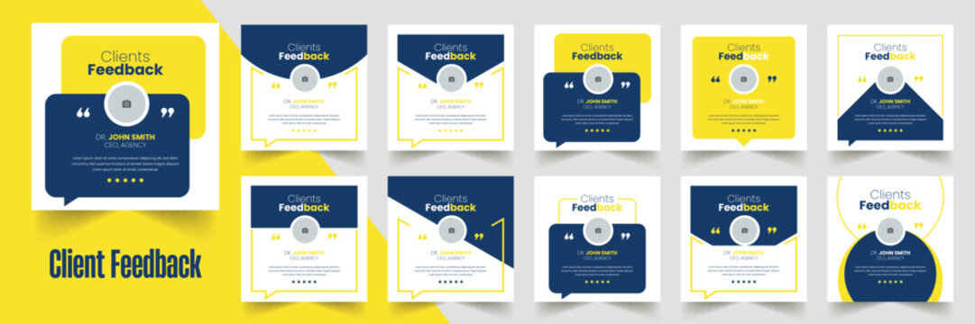 Customer feedback testimonial social media post web banner template Bundle. Customer feedback review or testimonial social media post design	