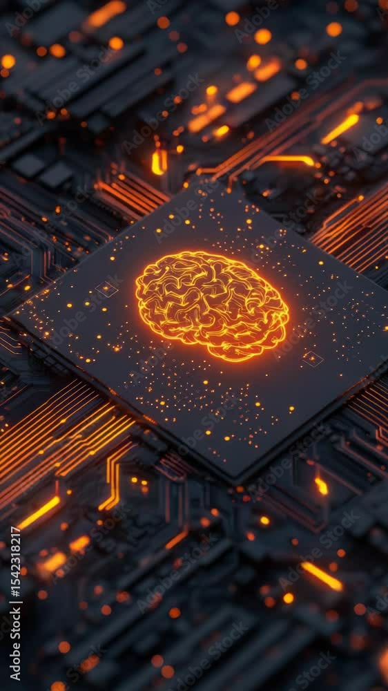 Aufkleber A close-up of a circuit board with a glowing brain component, suitable for tech and innovation concepts
