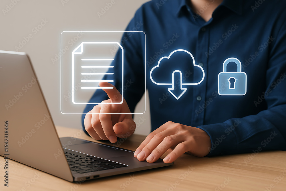 Poster secure cloud document storage and access on laptop