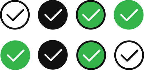 
Check box icon with correct, accept checkmark icons tick box checked. Green Check mark icon vector set. Green tick check mark icon vector. Set of Green check mark isolated vector icons.