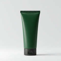 Sleek green tube with black cap on white backdrop. Modern aesthetic, showcasing minimalistic design.