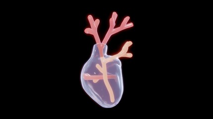Vibrant 3D Illustration of a Human Heart with Detailed Vascular Structures