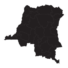 High-detail vector map of Democratic Republic of the Congo with provinces, cities, rivers, and geographic features