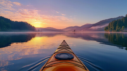 Kayaking on a serene lake at sunrise for calm vibes