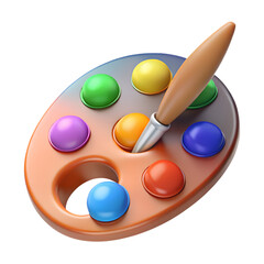 3D Paint Palette With Brush Tool On White Background