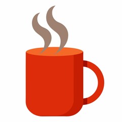 Red mug of hot drink steam isolated on white background