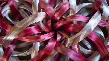 Intricate design of intertwined ribbons in shades of pink and light beige.