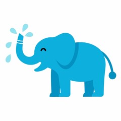 Cute blue elephant spraying water isolated on white background